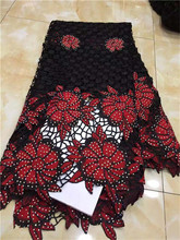 Vermelho/preto novo design tecido de renda cabo africano 2019 swiss voile rendas bordado francês malha tecido renda pedras alta qualidade 2024 - compre barato