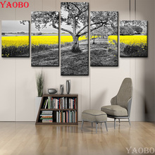 5 pcs diy diamond mosaic full square/round mosaic diamond painting cross stitch Black and white Tree and yellow flower landscape 2024 - buy cheap