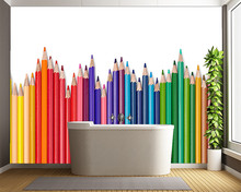 Papel de pared infantil personalizado, murales de lápices de colores para sala de estar, habitación de niños, fondo escolar, papel tapiz de decoración 2024 - compra barato
