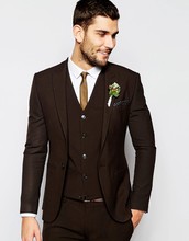 Center Vent Groomsmen Shawl Lapel Groom Tuxedos Dark Brown Men Suits Wedding Best Man Blazer (Jacket+Pants+Vest+Tie) C55 2024 - buy cheap