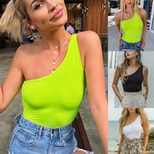 2019 New Women's One Shoulder Bodycon Bodysuit Sexy Leotard Jumpsuit Sleeveless Playsuit Hot Summer Clothes 2024 - buy cheap