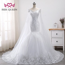 Branco puro plus size vestido de noiva estilo sereia, apliques para mulheres, vestido de casamento, estilo africano, bordado com contas 2024 - compre barato