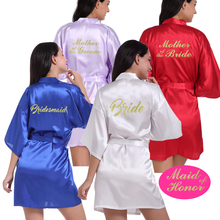 Bride Maid of Honor Letter Golden Glitter Print Kimono Robes Faux Silk Women Bachelorette Wedding Preparewear Bridal Party Robes 2024 - buy cheap