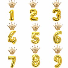 Gold Number crown Balloons for Anniversary 1 2 3 4 5 6 7 8 9 first Years old kid boys girl Birthday baby shower Decoration favor 2024 - buy cheap