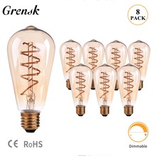Grensk LED Lamps Edison Dimmable E27 Bulb 3W Vintage Spiral Flexible Led Filament Bulbs Antique ST64 Led Lights Bulb Amber Glass 2024 - buy cheap