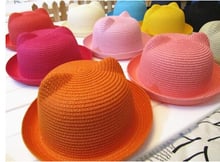 2016 New Summer Style Kids Sun Caps Straw Hat Caps Soild Beach Lovely Girl Sun Hat Baby Cat Ears Hat Caps 2024 - buy cheap