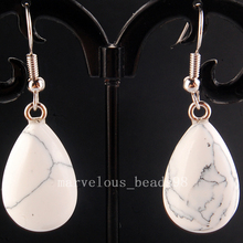 Free Shipping Beautiful White Howlite Flated  Water Drop Beads Earring PC4145 2024 - buy cheap