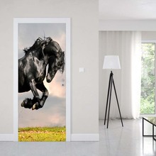 3D наклейка на дверь Черная лошадь Скакалка для гостиной спальни ПВХ самоклеющиеся виниловые водонепроницаемые наклейки на стену 2024 - купить недорого