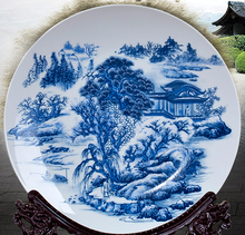 Exquisito plato de porcelana china azul y blanco pintado con paisaje hermoso 2024 - compra barato