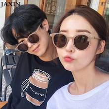 Солнцезащитные очки JAXIN в корейском стиле UV400 для мужчин и женщин, зеркальные модные солнечные аксессуары кошачий глаз в круглой оправе 2024 - купить недорого