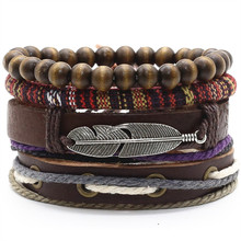 Cross Wing Leaf Wood Beads Fashion Boho Evil Eye Woven Men Leather Bracelets Women Vintage Bangle Male Jewelry Accessories 2024 - buy cheap