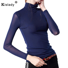Kislady 2020 Spring New Women's Long Sleeve Turtleneck Shirts Elegant Female Transparent Mesh Slim Tops Plus Sizes 3XL 4XL 2024 - buy cheap