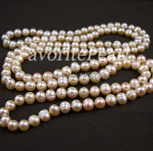 Collar largo de perlas naturales de agua dulce, joyería de 48 pulgadas, 9-10mm, Color rosa, venta al por mayor, envío gratis 2024 - compra barato