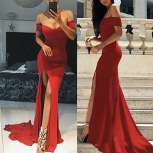 Women Deep V-Neck Off Shoulder Gown Formal Dress Sexy High Split Slim Floor Party Maxi Dress Solid Red Harajuku Summer 2018 New 2024 - buy cheap