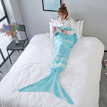Warm Soft  Multicolored Stripe Plaid Knitted Crochet  Large Mermaid Blanket Sleep Tail For Adults Kids Girls Women With Feet 2024 - buy cheap
