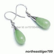FREE SHIPping >>>Natural Light Green jade  Drop 18KWGP Hook Earrings 2024 - buy cheap