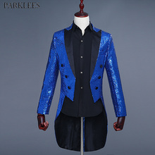 Royal Blue Gorgeous Sequin Tuxedo Blazer Men 2018 Brand New Nightclub DJ Stage Suit Blazer Men Singer Magician Costume Outfit 2024 - buy cheap