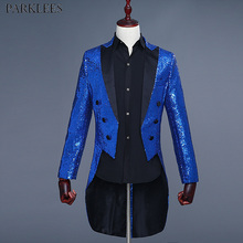 Azul real lindo lantejoulas smoking blazer men 2018 nova marca discoteca dj palco terno blazer masculino cantor traje mágico outfit 2024 - compre barato