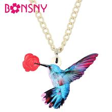 Bonsny Acrylic Flying Hummingbird Flower Necklace Pendant Chain Choker Unique Fashion Bird Jewelry For Women Girl Charm Gift 2024 - buy cheap
