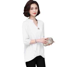 Fashion women Chiffon shirt 2019 new summer V neck Seven-quarter sleeve casual blouse office ladies Loose plus size tops blusas 2024 - buy cheap