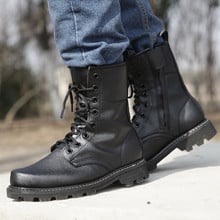 Coturnos masculinos para trabalho, botas táticas militares, de couro, preto, para segurança do trabalho, com motocicleta 2024 - compre barato