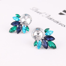 LUBOV Big Round Rhinestone Inlaid Silver Color Metal Stud Earrings 13 Colors Crystal Leaves Piercing Earrings Women Jewelry Gift 2024 - buy cheap