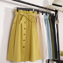 Summer Autumn Skirts Womens Midi Knee Length Korean Elegant Button High Waist Skirt Female Pleated Skirt 2024 - buy cheap