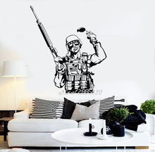 Soldado americano militar decalques de parede de vinil decoração de casa arte quarto de menino adesivos de papel de parede de alta qualidade design artístico pôster sa886 2024 - compre barato