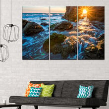 HD Prints Poster Framework Pictures 3 Pieces Modular Huge Sea Wave Sunset Reef Landscape Painting Living Room Home Decor Artwork 2024 - buy cheap