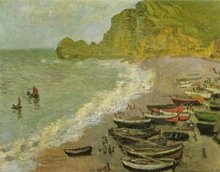 Лодки, несущие на пляже-декоративная картина маслом Клода Моне, воспроизведение искусным художником 2024 - купить недорого