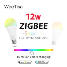 Светодиодная лампа ZIGBEE E27 E26 RGBCCT 6 Вт 12 Вт с регулируемой яркостью, умный свет AC 110 В 220 В, приложение для смартфона, светодиодная лампа для работы с Alexa Echo 2024 - купить недорого