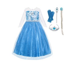 Disfraz de princesa Elza VOGUEON de manga larga para niñas, vestido de Elsa de malla y nieve con tren largo, vestido de fiesta de Halloween para niños 2024 - compra barato