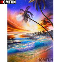 Homfun quadrado completo/broca redonda 5d diy pintura diamante "mar pôr do sol cenário" 3d diamante bordado ponto cruz decoração de casa a19729 2024 - compre barato