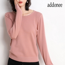 Women knitting sweater long sleeves curled O-neck collar female Short Casual Solid fashion thin pullover Ladies winter sweaters 2024 - buy cheap
