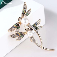Cute Animal Insect Dragonfly Brooches Pins for Women Luxury Big Pearl and Crystals Brooch Clothing Scarf Clip Fashion Jewelry 2024 - buy cheap