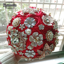 Kyunovia Silk Wedding Flowers Rhinestone Jewelry Blush Pink Brooch Bouquet Gold Broach Bridal Wedding Dress Wedding Bouquet FE93 2024 - buy cheap