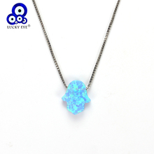 Lucky Eye Blue Hamsa Hand Opal Pendant Fatima Hand Necklace Copper Link Chain Choker Necklace Jewelry For Women Girl EY4978 2024 - buy cheap