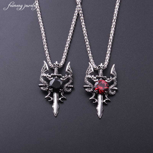 Mens Necklaces Stainless Steel Double Dragon Cross Sword crystal Pendant Necklace for Men Vintage Punk Animal Bike Jewelry 2024 - купить недорого