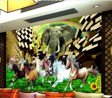 Papel tapiz estereoscópico 3d para pared, mural de ladrillo y elefante, papel tapiz 2024 - compra barato