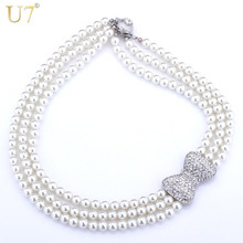 U7-collar con lazo para mujer, joyería de moda con diamantes de imitación multicapa, collares de perlas simuladas, N345 2024 - compra barato
