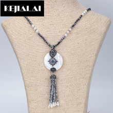 KEJIALAI Hot Sale Bohemian Style Long Tassel Necklace Silver Color Glass Crystal Beads Tassel Round Shell Charm Hang Pearl Beads 2024 - buy cheap