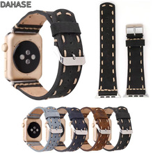 Ремешок DAHASE для Apple Watch Series 1 2 3, браслет из натуральной кожи в стиле ретро для iWatch 42 мм 38 мм, браслет для наручных часов 2024 - купить недорого