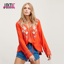 Jastie Vintage Embroidery V-Neck Sexy Top Boho High Low Hem Women Shirt Tops Long Sleeve Blouse Casual Chic Blusa Blouses 2024 - buy cheap