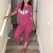 2022 Womens New Casual Two Piece Sets Sexy Sweatsuit Set Letter Print 3XL Tops And Skinny Pants Sweat Suits 2 PCS Tracksuits 2024 - buy cheap