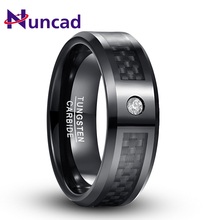 Nuncad  Black Carbon Fiber Oblique Angle Tungsten Steel Men  Electroplated Polished Crystal Wedding band Female Jewelry hot sell 2024 - buy cheap