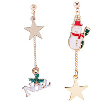 Doreen Box Fashion Stud Earrings Gold Color Link Chain Red Green Christmas Tree Snowman Star Pendant Romantic Earrings,1 Pair 2024 - buy cheap