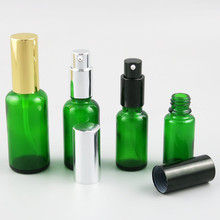 Travel Refillable Green Glass Bottle With Aluminium Pump 1oz Glass Cream Container 100ML 50ML 30ML 20ML 15ML 10ML 12pcs 2024 - buy cheap