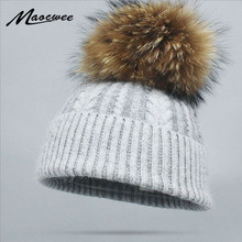 Winter Hats For Women Warm Beanie Real Fur Pompom Wool Hat Female Twist-Type Cap Rabbit Wool Beanies Women's Hat 2024 - buy cheap