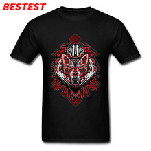 Мужская футболка Funky Wolf, черно-красная футболка с принтом в виде животных, Модная хлопковая футболка с круглым вырезом XL 2024 - купить недорого