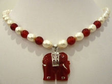 Hot sale Free Shipping>>>>White pearl & red stone necklace elephant pendant 2024 - buy cheap